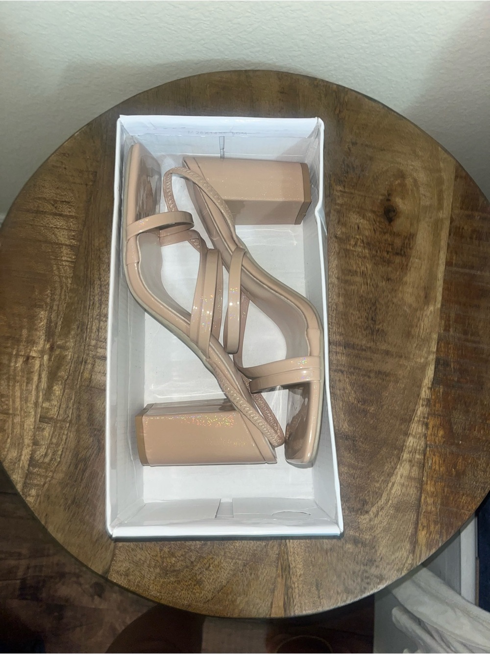 SHEIN Patent Nude Block Heel Strappy Sandals